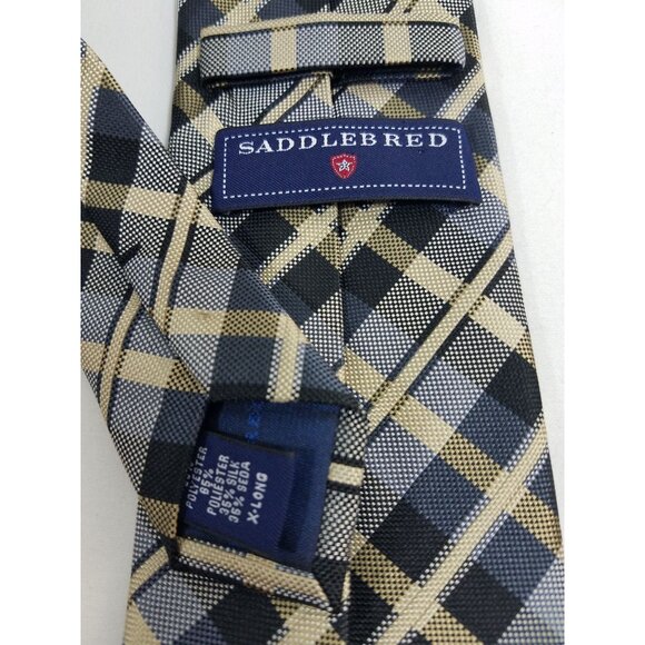 Saddlebred Mens Necktie lot of 3 Gold Navy Plaid Paisley Silk & Silk Blend ties - Picture 10 of 10